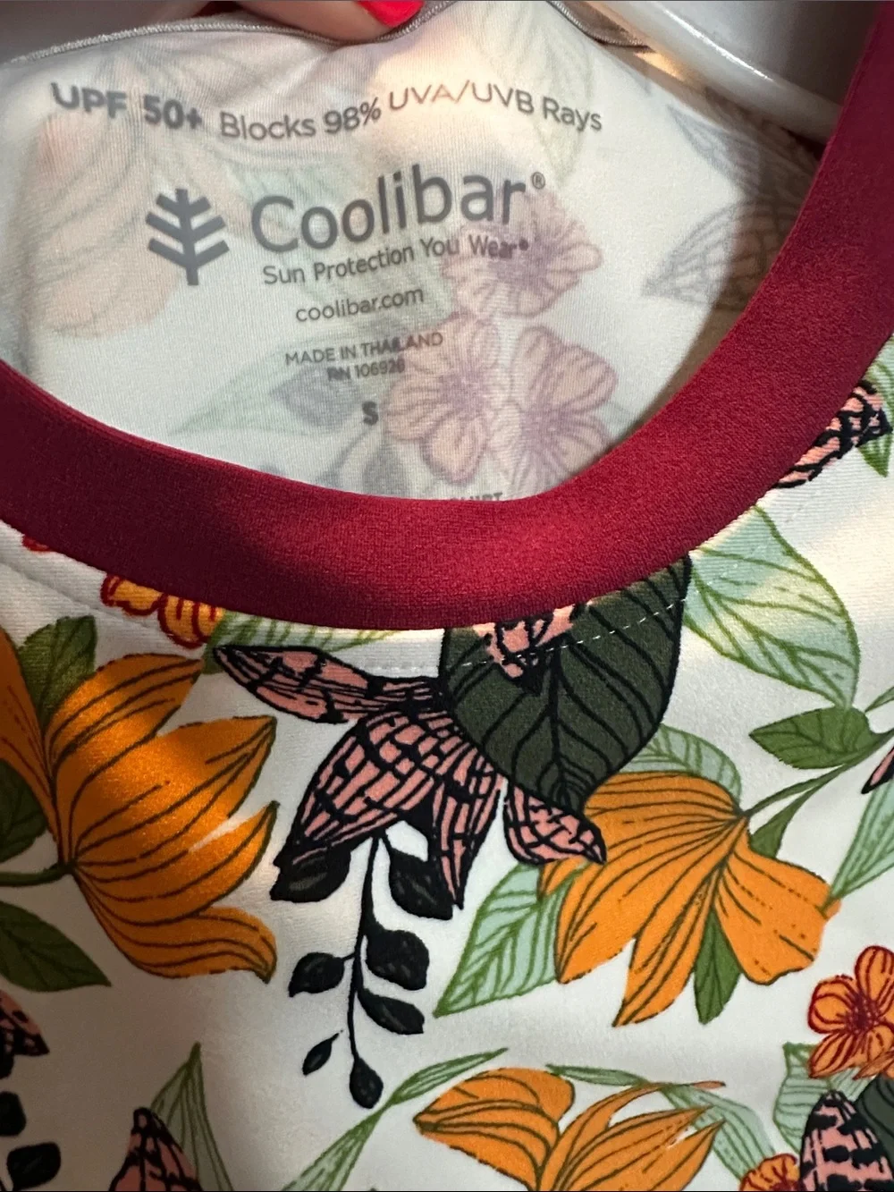 Coolibar Hightide Short Sleeve Swim Shirt Apricot Crush Floral Paradise Mens S